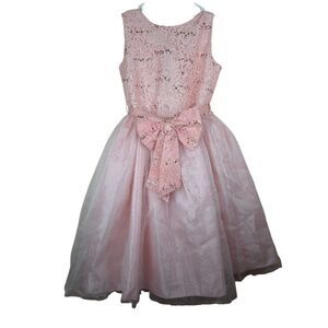 Vintage 90s Barbie Apparel Pink Sequin Bow Party Dress Girls Size 8